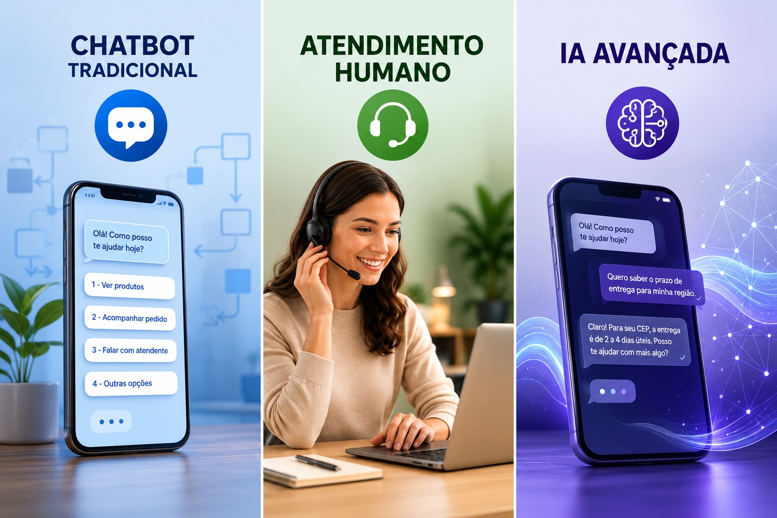 Support via WhatsApp: jämförelse mellan traditionella chatbots, mänsklig och avancerad AI